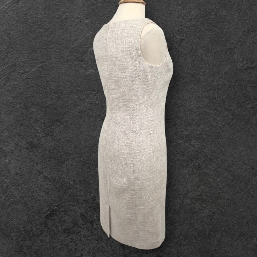 Talbots Beige Tweed Linen Blend Sheath Dress 8 Beaded Embellished Sleeveless - Picture 6 of 16